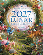 2027 Lunar & Seasonal Planner cover with nature-themed design, deer, flowers, and butterflies.