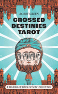 Book cover of 'Crossed Destinies Tarot' by Bobby Green with a stylized face and architectural elements.