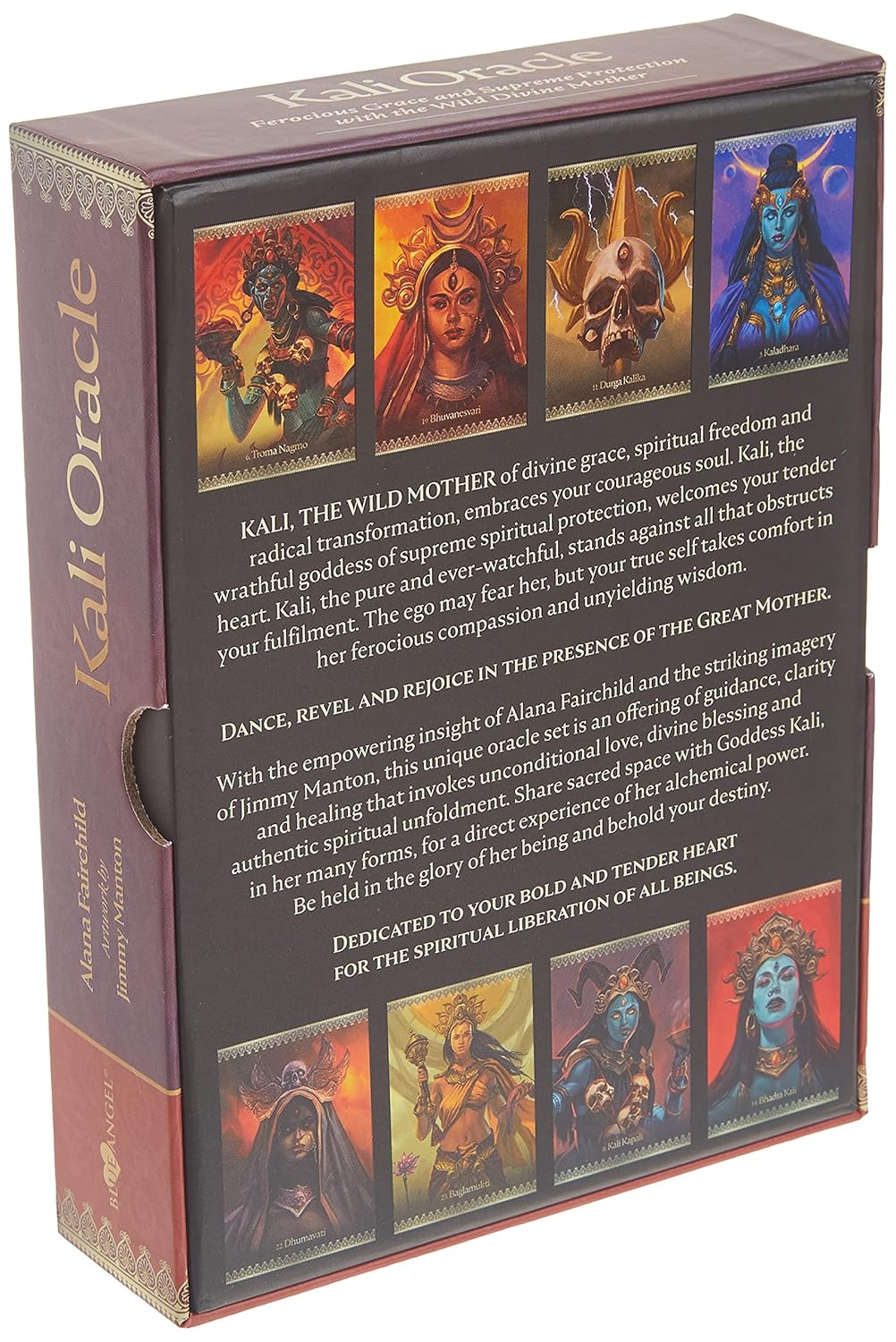 Kali Oracle card box with images of Kali and text on a white background