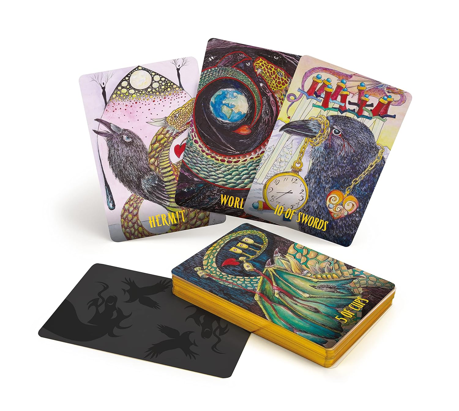 Colorful tarot cards with intricate designs on a white background