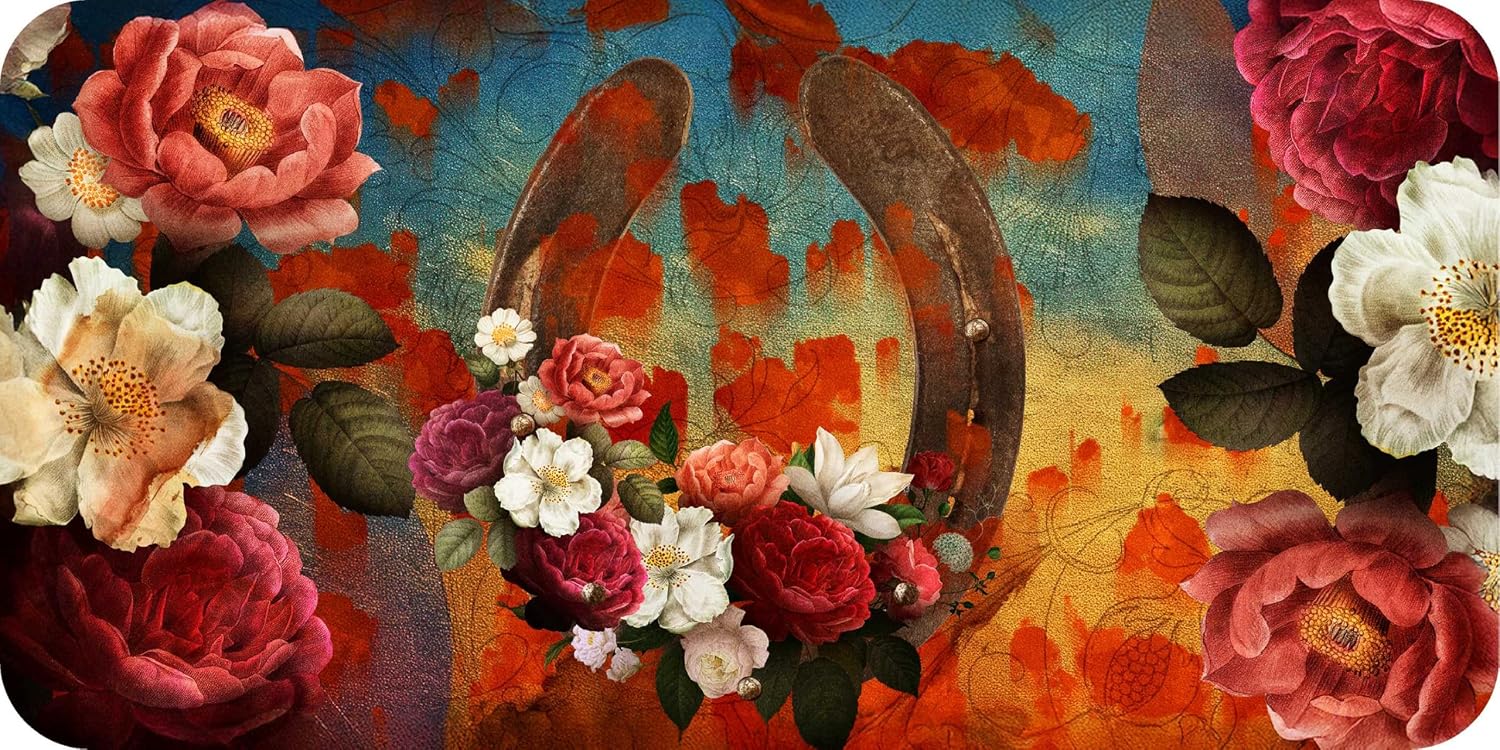 Colorful floral arrangement with large leaves on a textured background