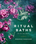 Book cover of 'Ritual Baths' with purple flowers and green leaves on a teal background.
