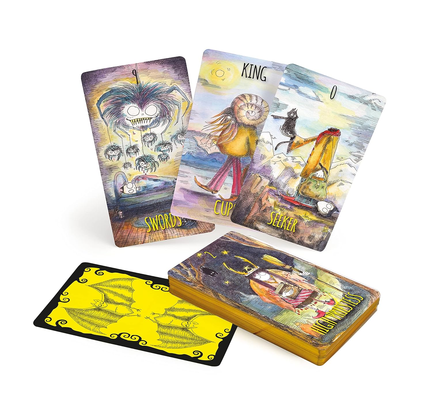 Set of tarot cards with colorful illustrations on a white background