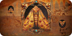 Decorative brooch with gemstones on a textured brown background