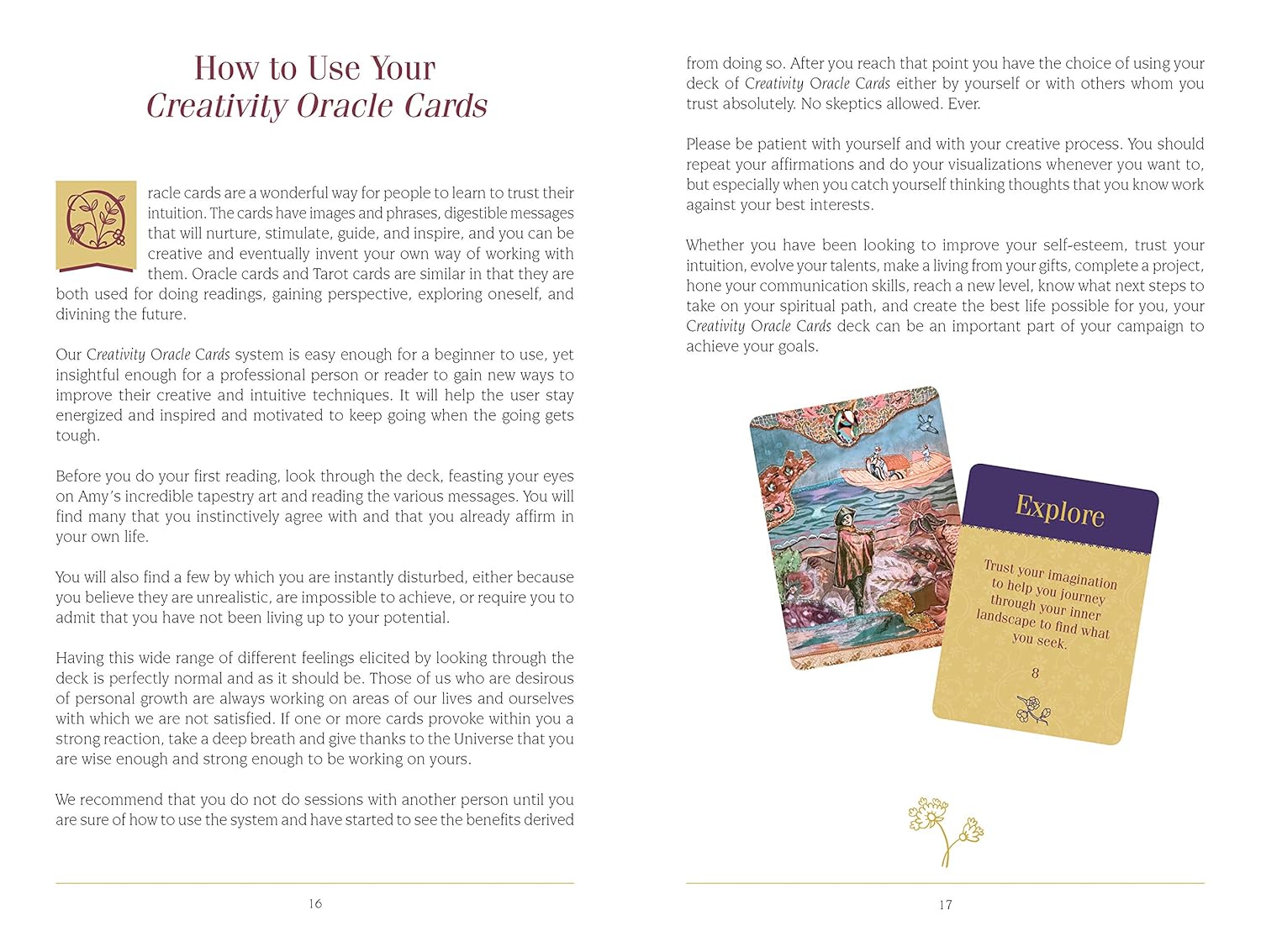 Instructions on using creativity oracle cards with text and images of cards.