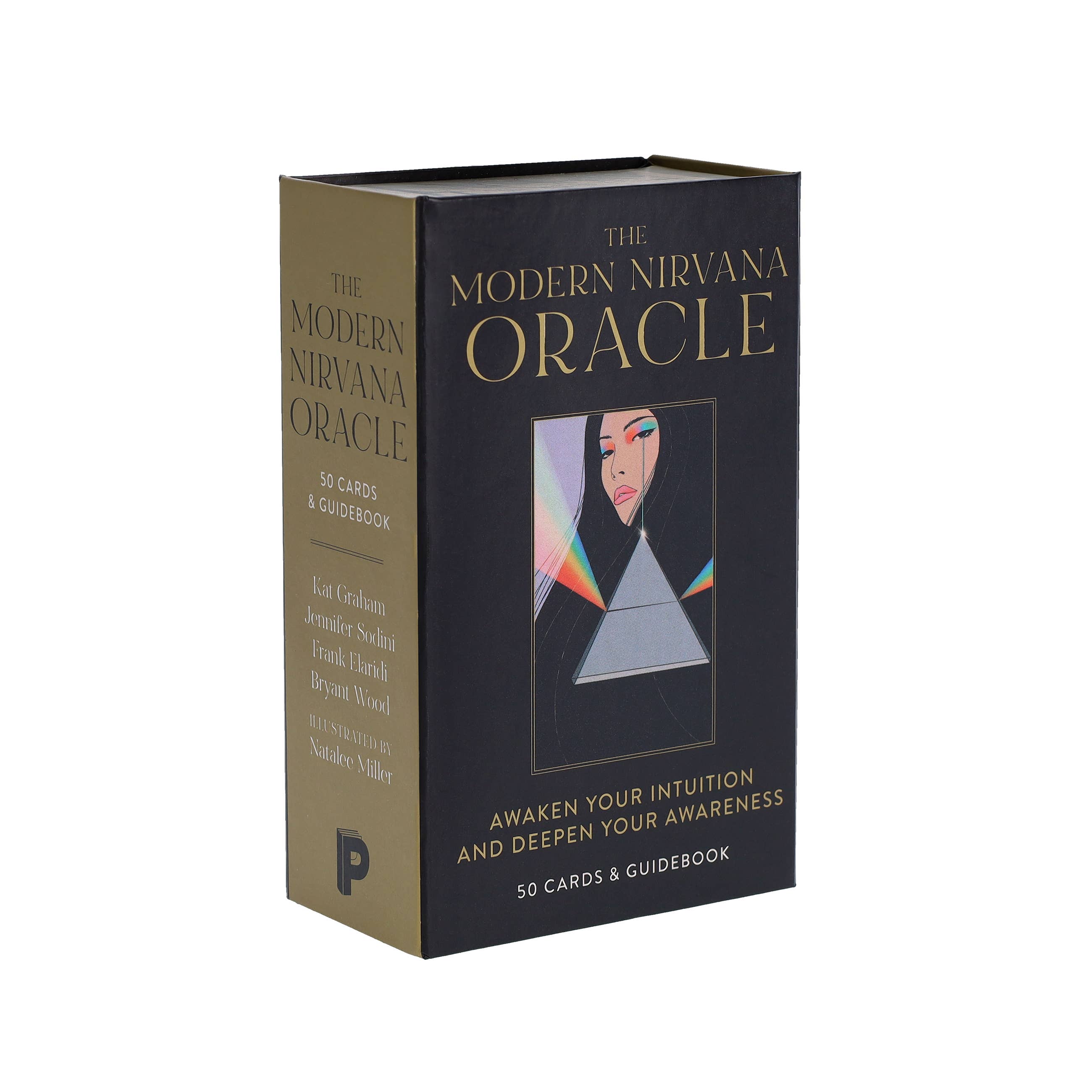 Box for 'The Modern Nirvana Oracle' with a face and pyramid design on a white background