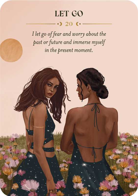 Two women in sparkly dresses standing in a field of flowers with 'Let Go' text above them.