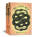 Oracle deck packaging with snake illustration and 'This Might Help' text on a gradient background