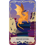 Card featuring a dragon on a purple background with 'Page of Letters' text