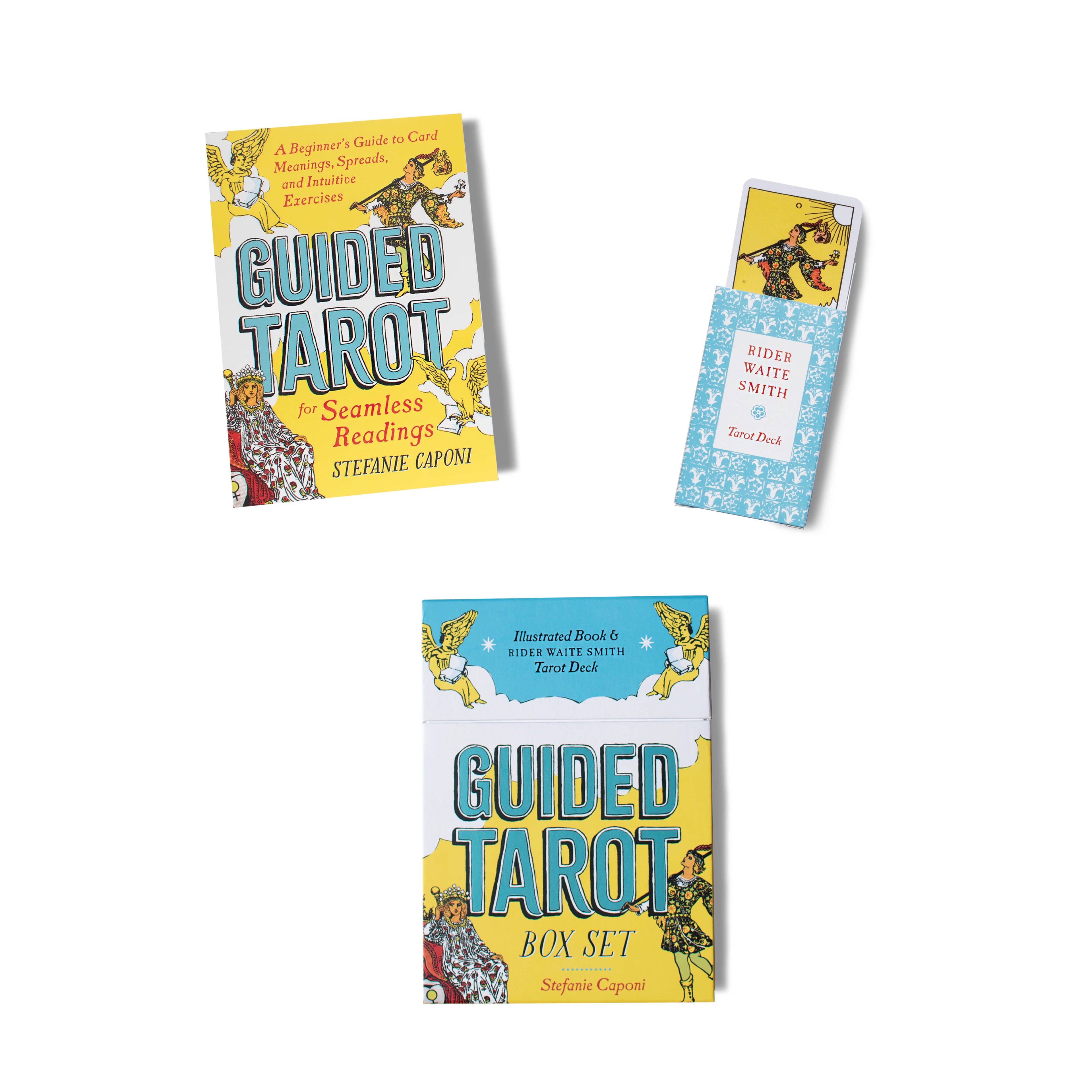 Guided Tarot book set with colorful covers on a white background