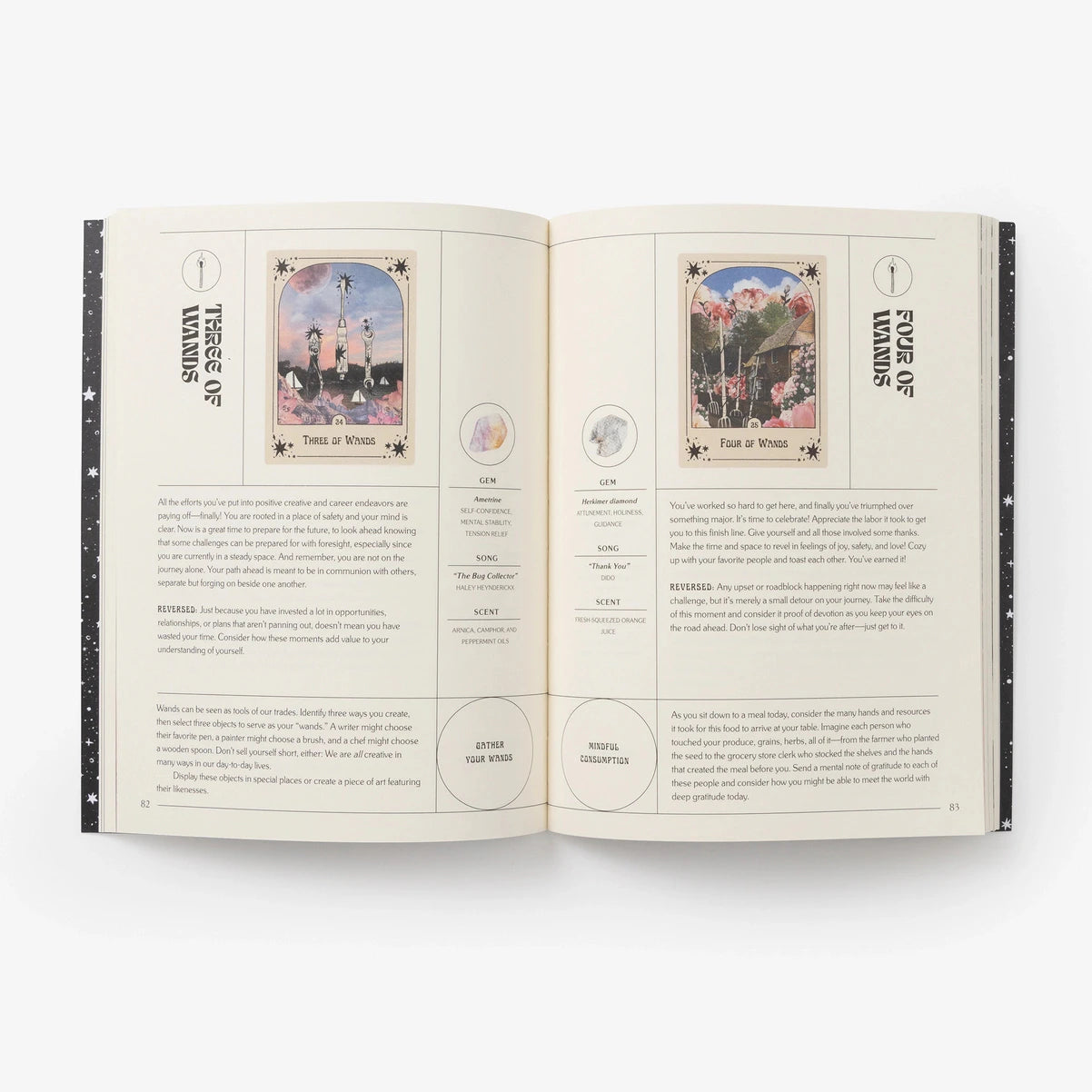 Open book with illustrations and text on a white background