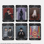 Set of tarot cards with characters from 'The Addams Family' on a white background