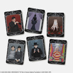 Set of tarot cards with character illustrations on a white background