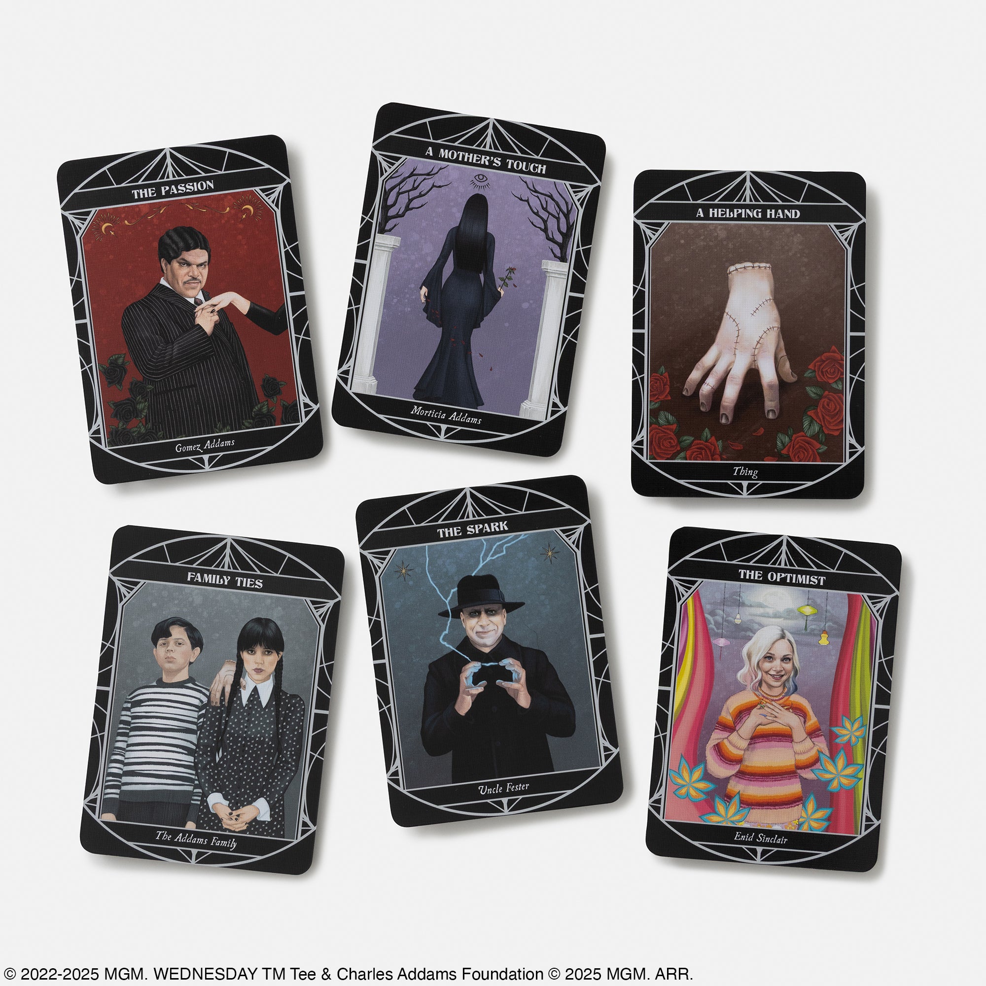 Set of tarot cards with character illustrations on a white background