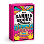 Box of 'The Banned Books Tarot Deck' with colorful design on a white background