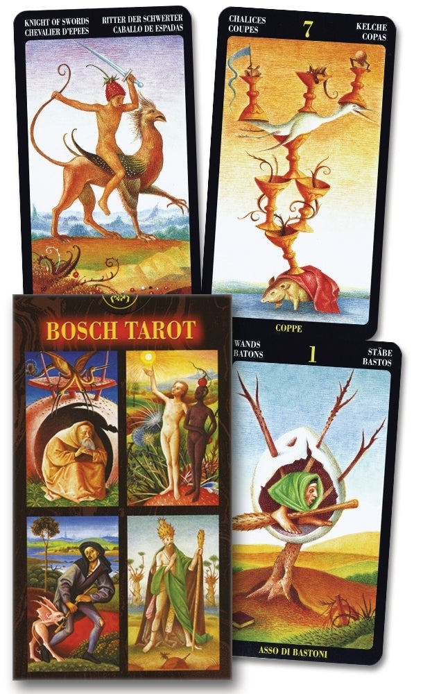 Bosch Tarot cards with detailed artwork and text on a white background