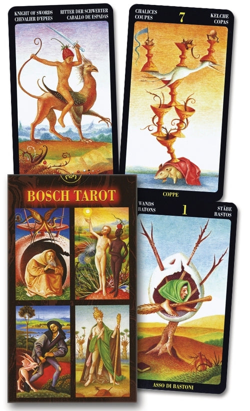 Bosch Tarot cards with detailed artwork and text on a white background