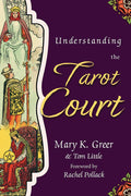 Book cover of 'Understanding the Tarot Court' with tarot card illustrations on a purple background.