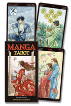 Manga Tarot cards with illustrated characters on a white background