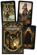 Steampunk-themed tarot cards with cover and card illustrations.