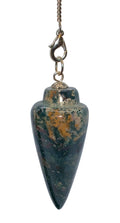 Bloodstone pendulum with chain on a white background