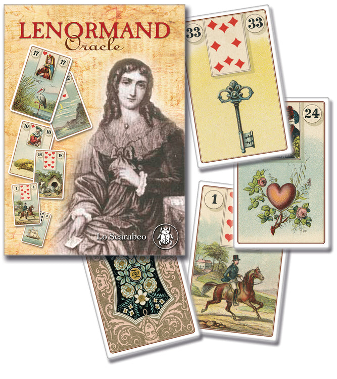 Lenormand Oracle card set with vintage design and illustrations.