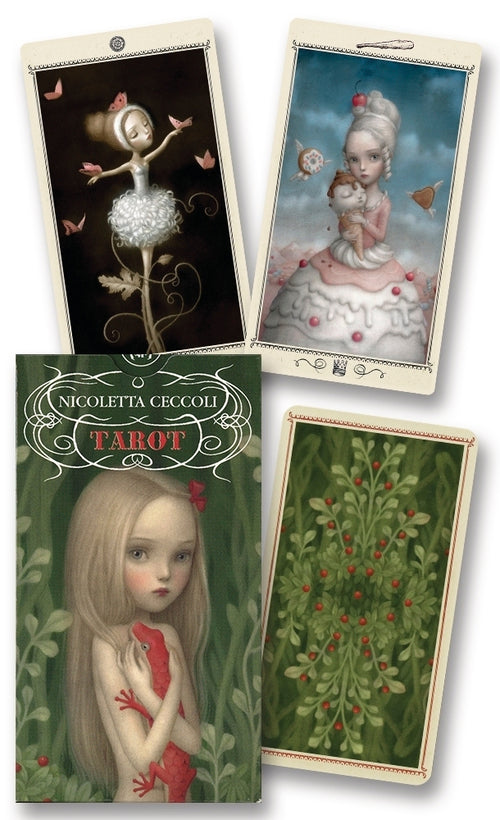 Collection of tarot cards featuring artistic illustrations with Nicoletta Ceccoli branding.