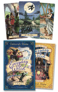 Collection of 'Everyday Witch' tarot cards and books with illustrations and text.