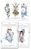 Collection of tarot cards from 'The Linestrider Tarot' with artistic designs and card names.