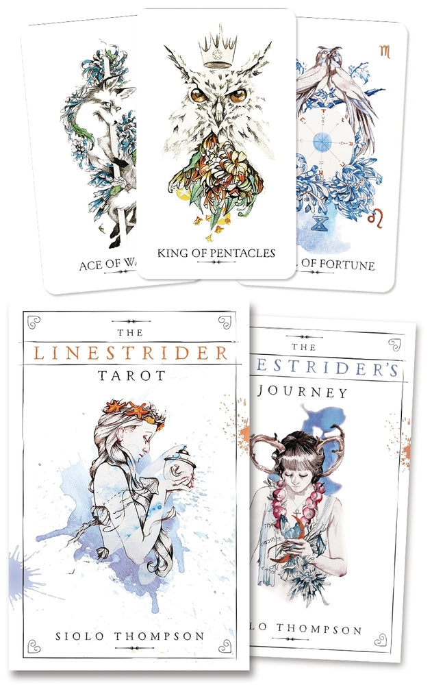 Collection of tarot cards from 'The Linestrider Tarot' with artistic designs and card names.