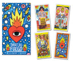 Colorful tarot cards from 'Tarot del Fuego' with vibrant designs and text.
