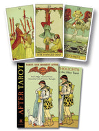 Four tarot cards and a book titled 'After Tarot' on a white background