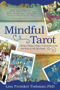 Book cover of 'Mindful Tarot' with tarot cards and text.