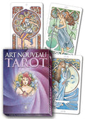 Art Nouveau Tarot cards with decorative designs and a purple box labeled 'Art Nouveau Tarot'.