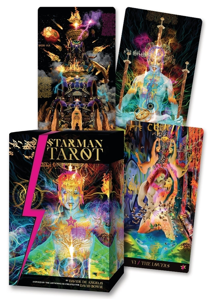 Starman Tarot card set packaging with colorful designs and text.