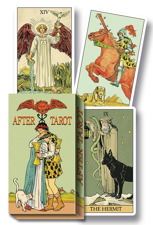 Collection of tarot cards with detailed artwork and 'After Tarot' branding.