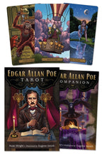 Edgar Allan Poe Tarot cards with artwork and text on a black background