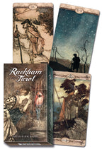 Rackham Tarot card set with tarot cards and box featuring illustrations and text.