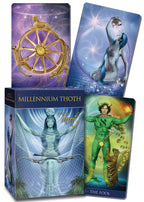 Collection of tarot cards with prominent imagery and 'Millennium Thoth' branding.