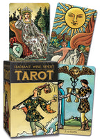 Radiant Wise Spirit Tarot cards with various card designs and a box.