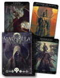 Four tarot card illustrations from the 'Mausolea Oracle of Souls' set, featuring various characters and themes.