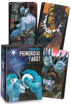 Primordial Tarot card set with box featuring artistic illustrations of people and hands.