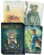 Goddess-themed tarot cards with a box labeled 'The Goddess Temple' on a white background.