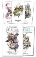 Set of 'Winterseer Animal Oracle' cards with illustrations and text on a white background.