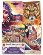 Collage of cards from the Earth Warriors Oracle deck with colorful designs and animal imagery.