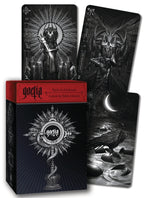Gothic-themed tarot cards with a red box labeled 'goetia'.