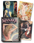 Manara Erotic Oracle card set with tarot-like illustrations and packaging.