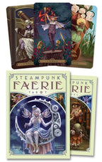Steampunk Faerie Tarot cards with colorful illustrations of fairies and steampunk elements.