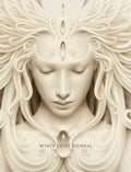 Cover of 'White Light Journal' with artistic depiction of a face and intricate hair design.