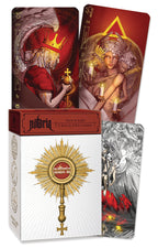 Packaging of tarot cards with tarot cards displayed on top